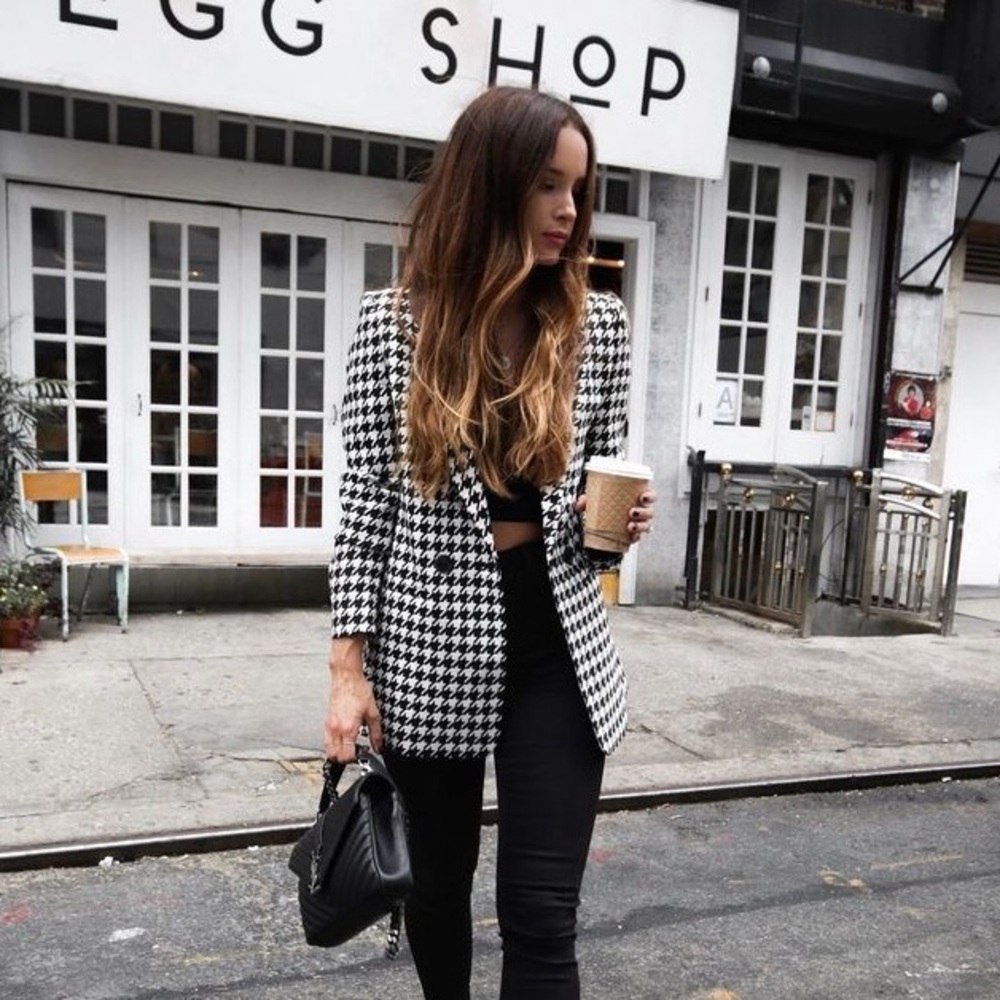 H&M houndstooth longline double breasted blazer NWT